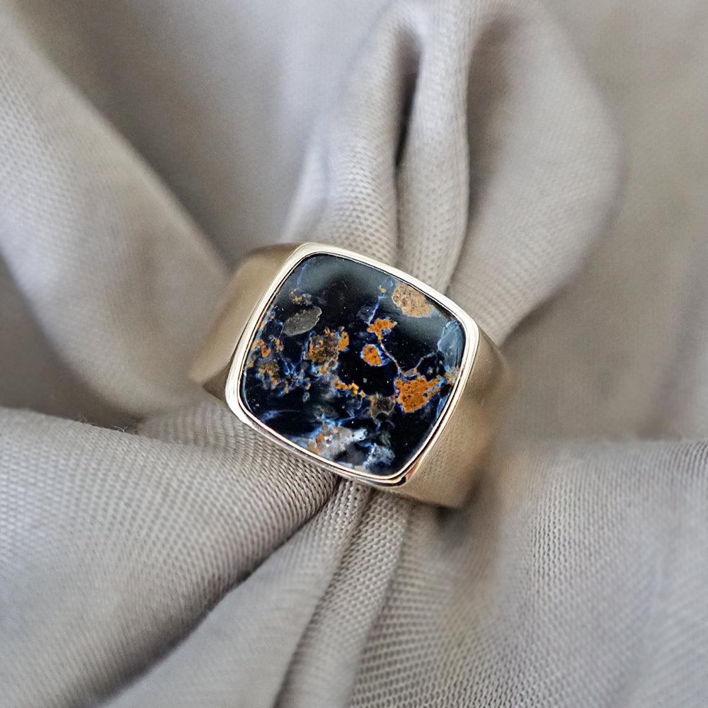 Pietersite Signet Ring in Sterling Silver and 14K Gold - Tippy Taste Jewelry