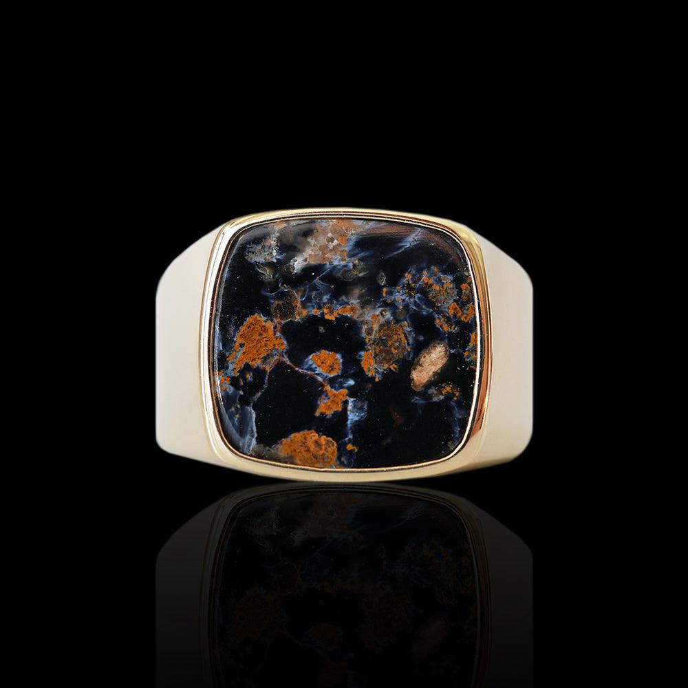 Pietersite Signet Ring in Sterling Silver and 14K Gold - Tippy Taste Jewelry