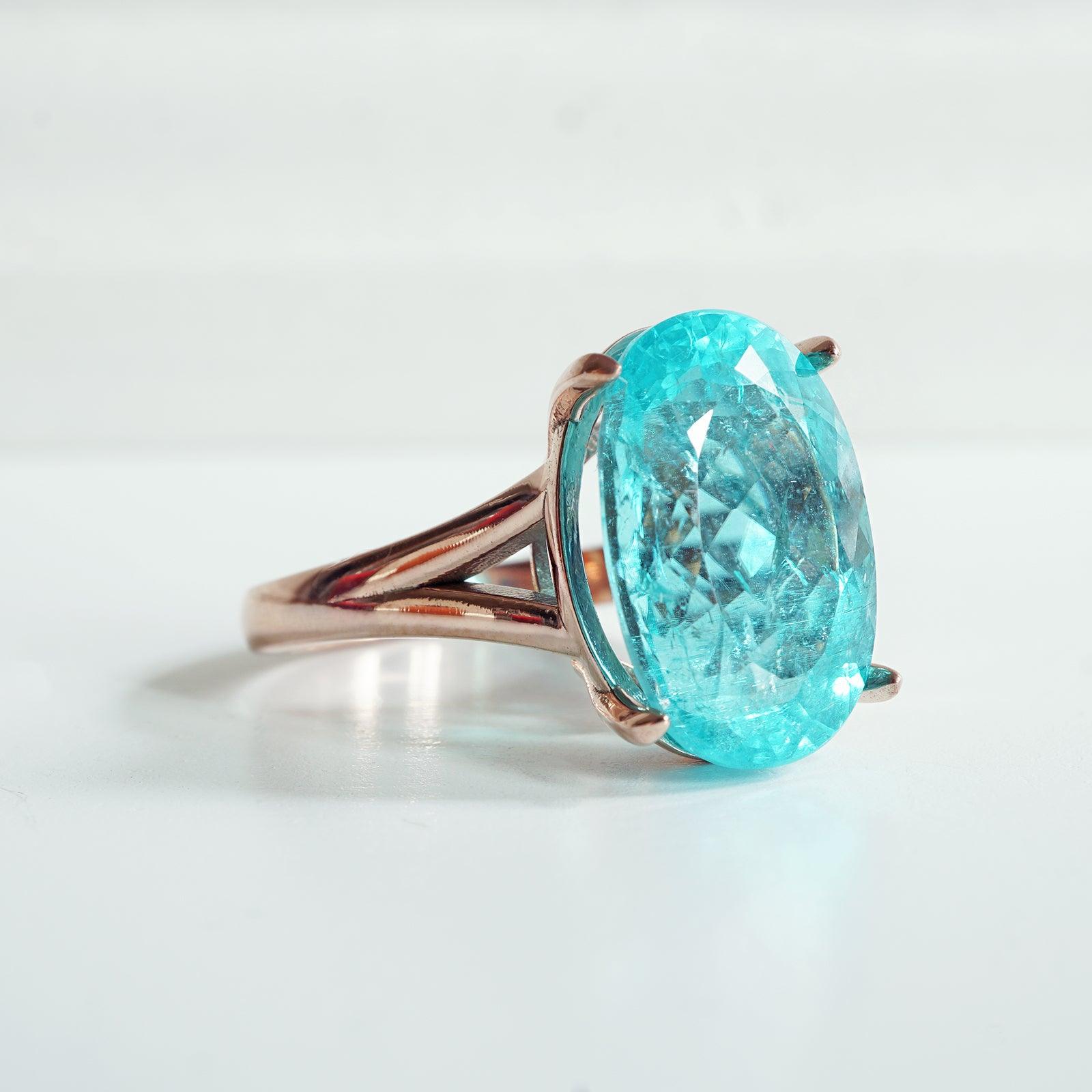 One Of A Kind: Oval Tourmaline Paraiba Ring, 8.92ct - Tippy Taste Jewelry