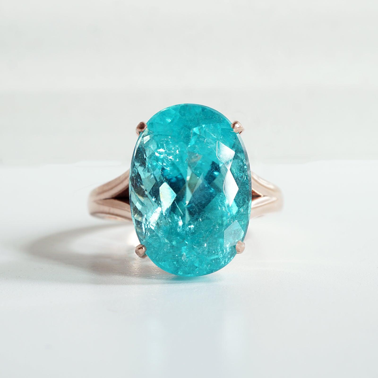 One Of A Kind: Oval Tourmaline Paraiba Ring, 8.92ct - Tippy Taste Jewelry