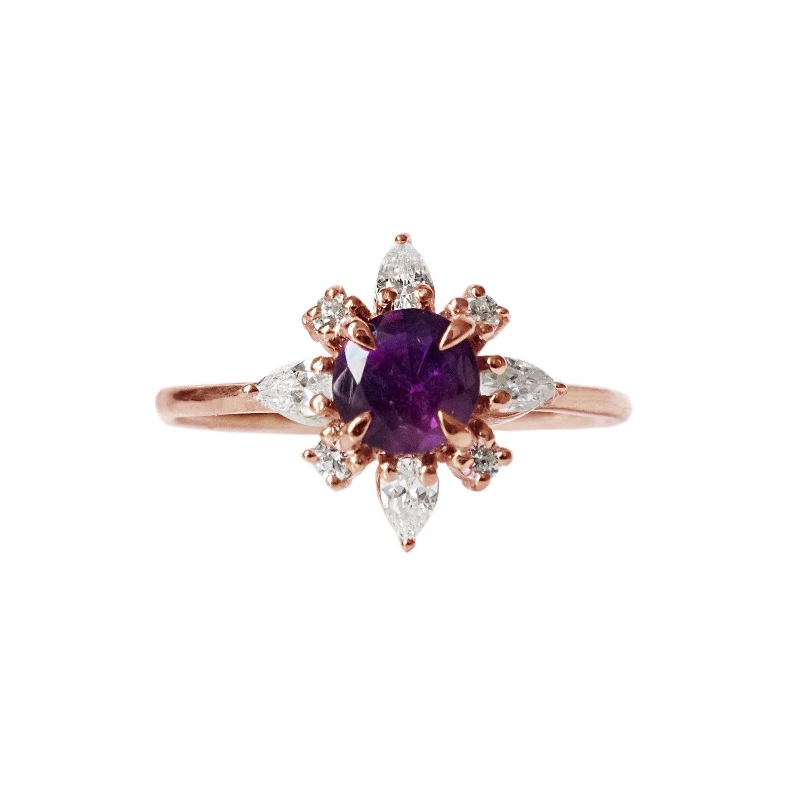 tippy taste- amethyst round flower ring