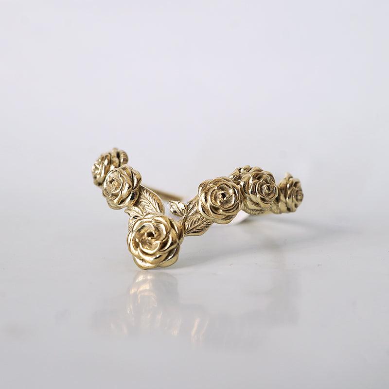 Rose V Shape Ring in 14K and 18K Gold - Tippy Taste Jewelry