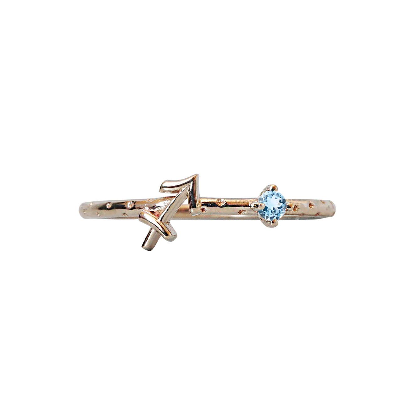 14K Sagittarius Horoscope Birthstone Ring (Citrine + Blue Topaz) - Tippy Taste Jewelry