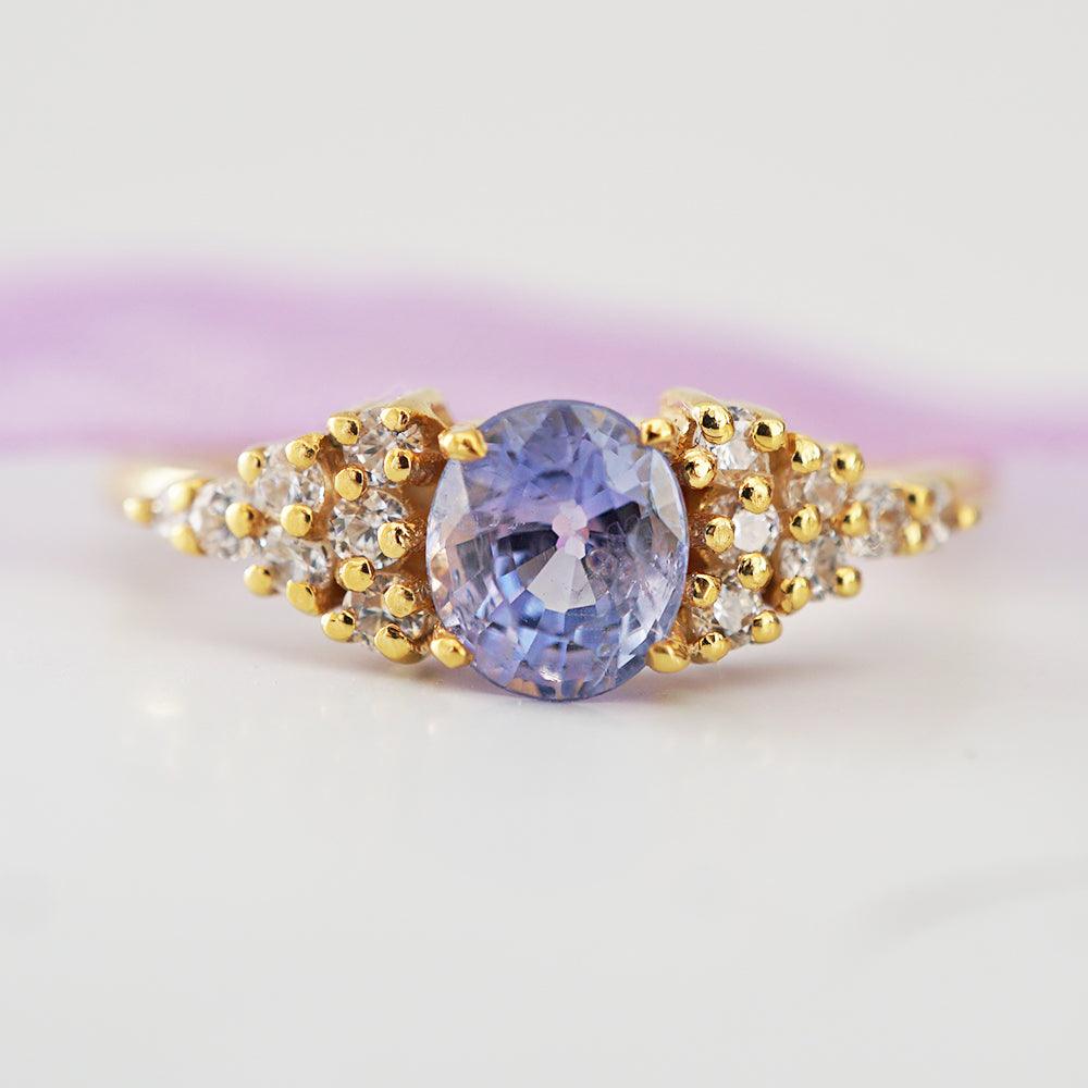 One Of A Kind: 14K Periwinkle Lavender Sapphire Diamond Ring - Tippy Taste Jewelry