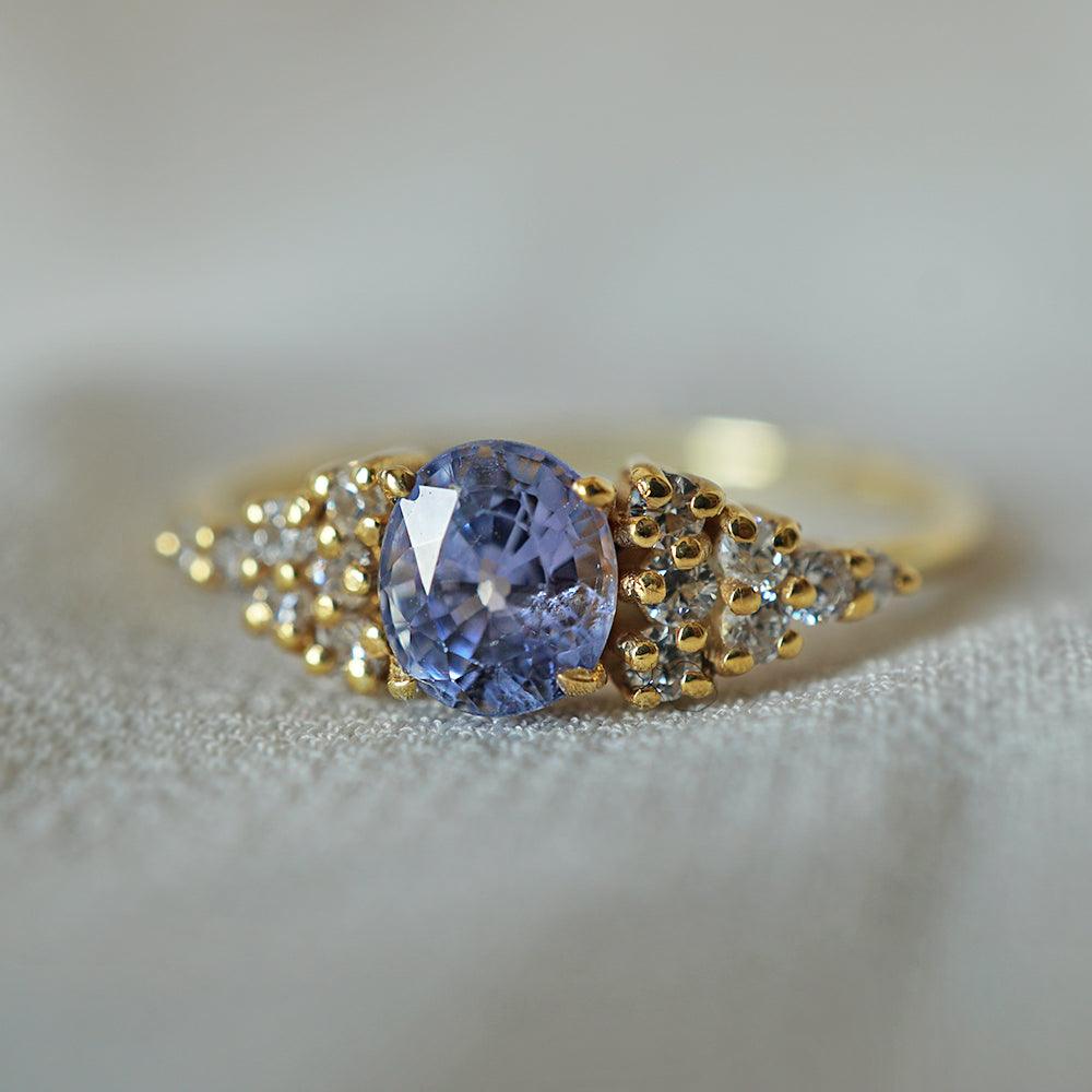 One Of A Kind: 14K Periwinkle Lavender Sapphire Diamond Ring - Tippy Taste Jewelry