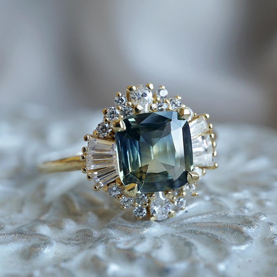 One Of A Kind: Parti Sapphire Diamond Ballerina Ring in 14K and 18K Gold, 2.03ct - Tippy Taste Jewelry