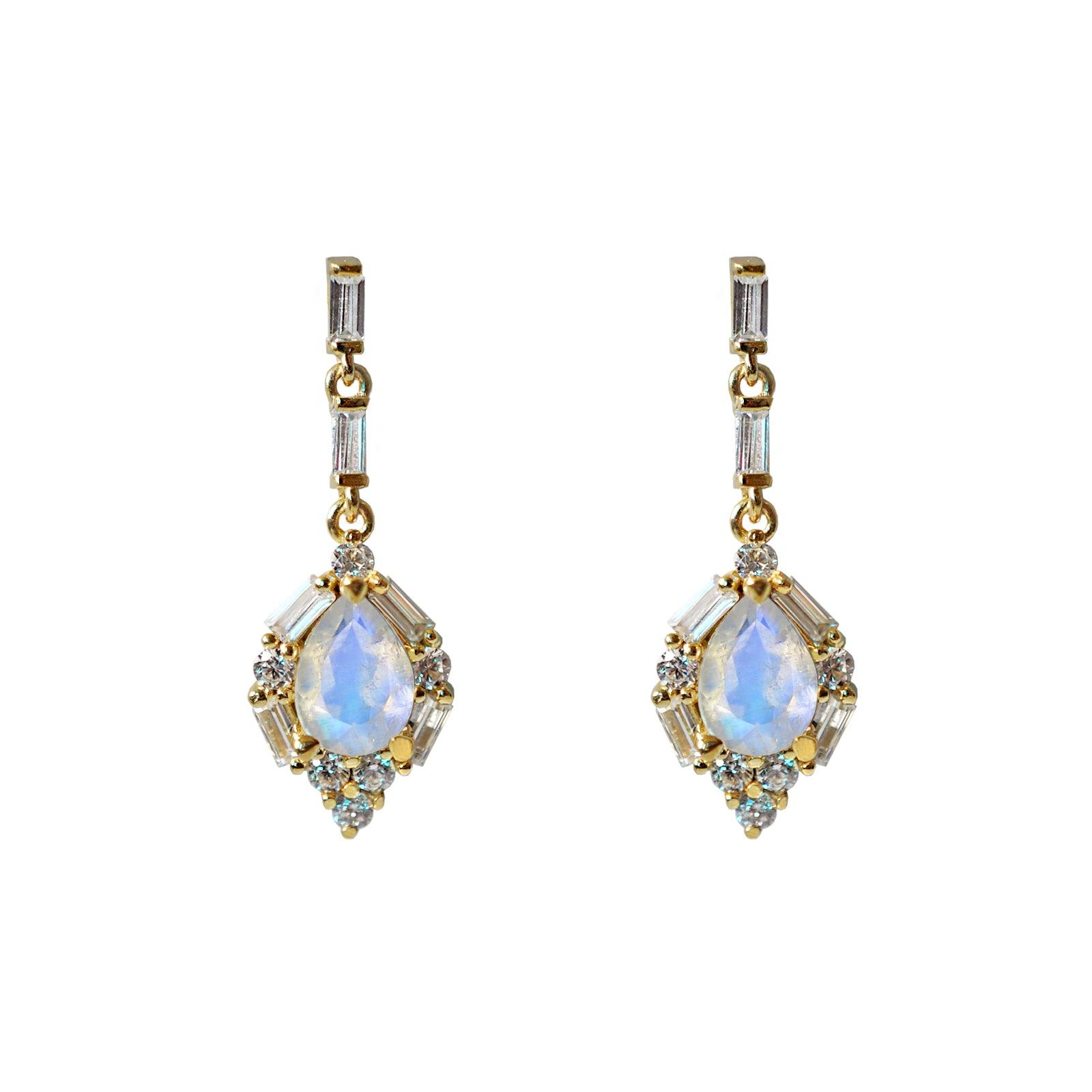 14K Selene Moonstone Diamond Earrings - Tippy Taste Jewelry