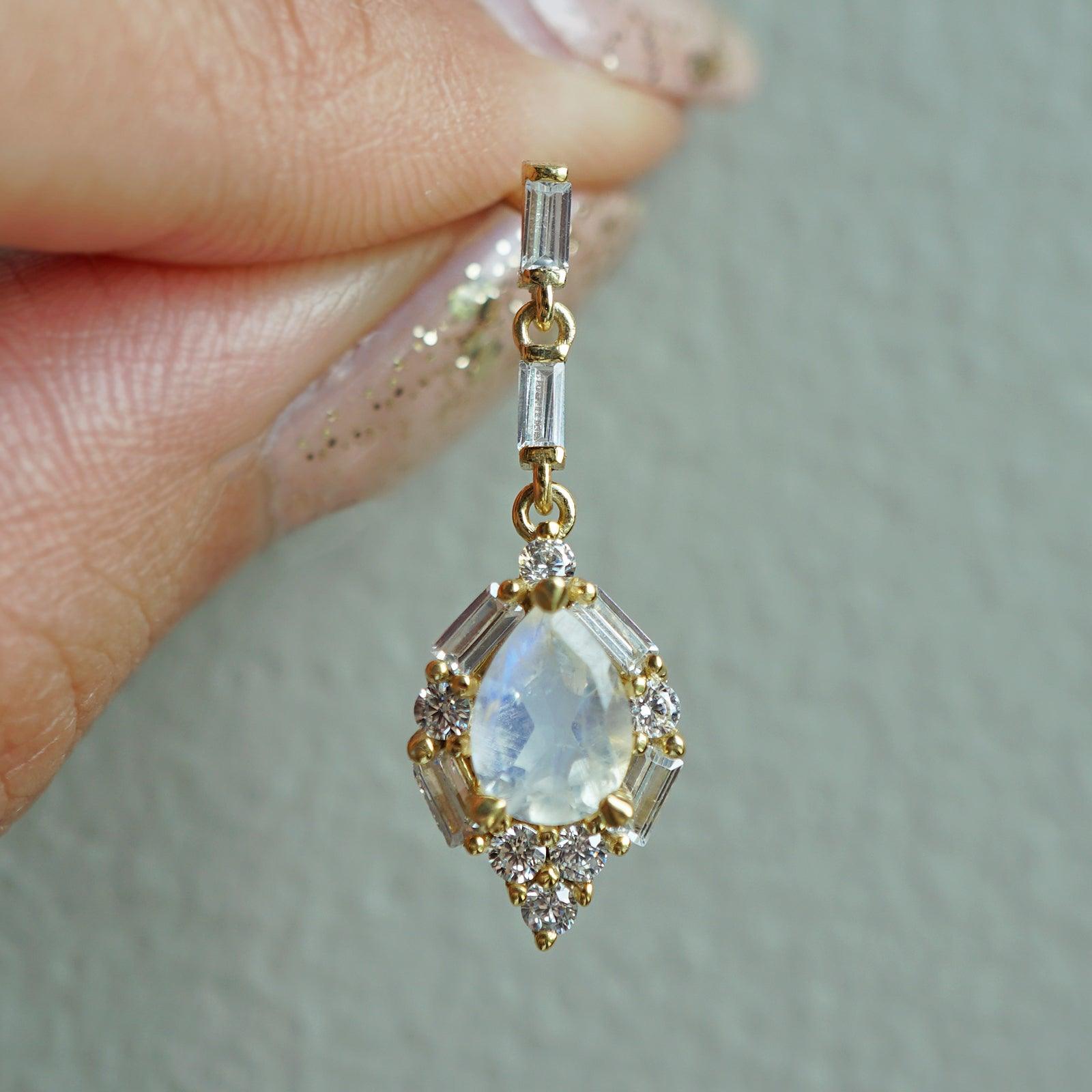 14K Selene Moonstone Diamond Earrings - Tippy Taste Jewelry