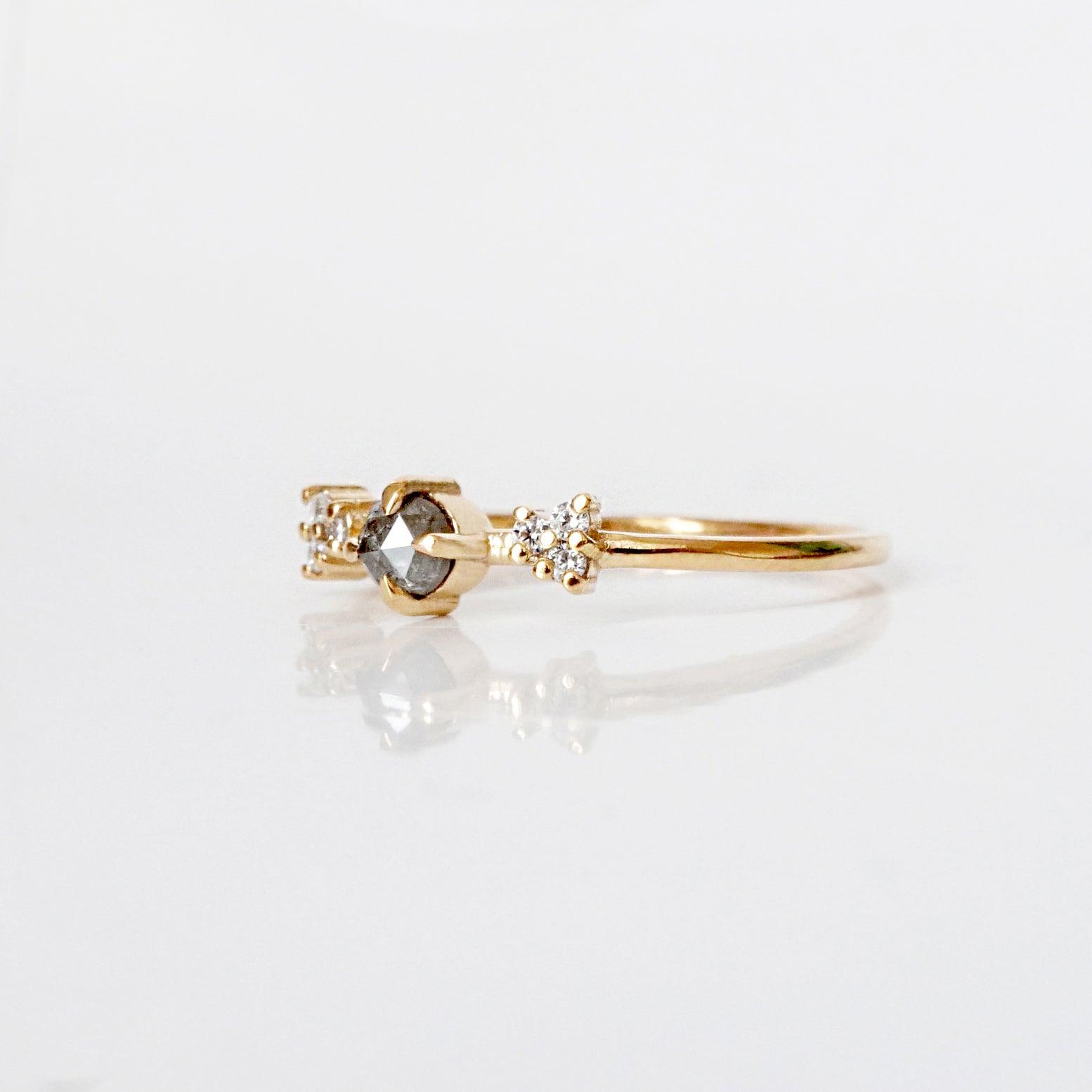 14K Shooting Star Salt + Pepper Diamond Ring - Tippy Taste Jewelry