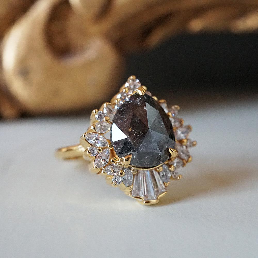 One Of A Kind: Salt & Pepper Hall Of Mirrors Diamond Ring in 14K and 18K Gold, 3.76ct - Tippy Taste Jewelry