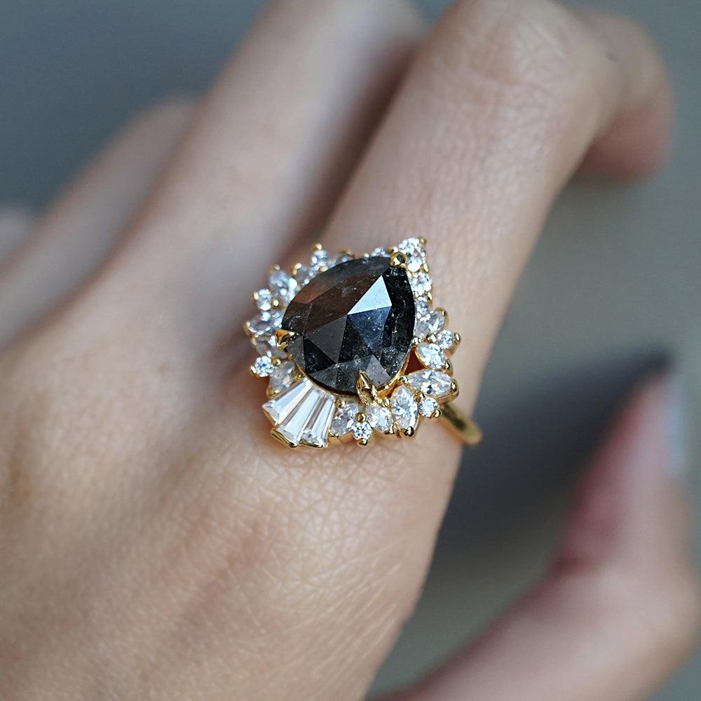 One Of A Kind: Salt & Pepper Hall Of Mirrors Diamond Ring in 14K and 18K Gold, 3.76ct - Tippy Taste Jewelry