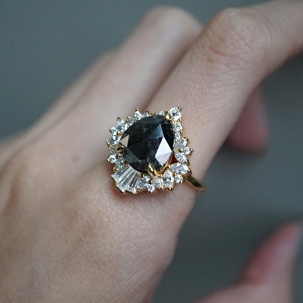 One Of A Kind: Salt & Pepper Hall Of Mirrors Diamond Ring in 14K and 18K Gold, 3.76ct - Tippy Taste Jewelry