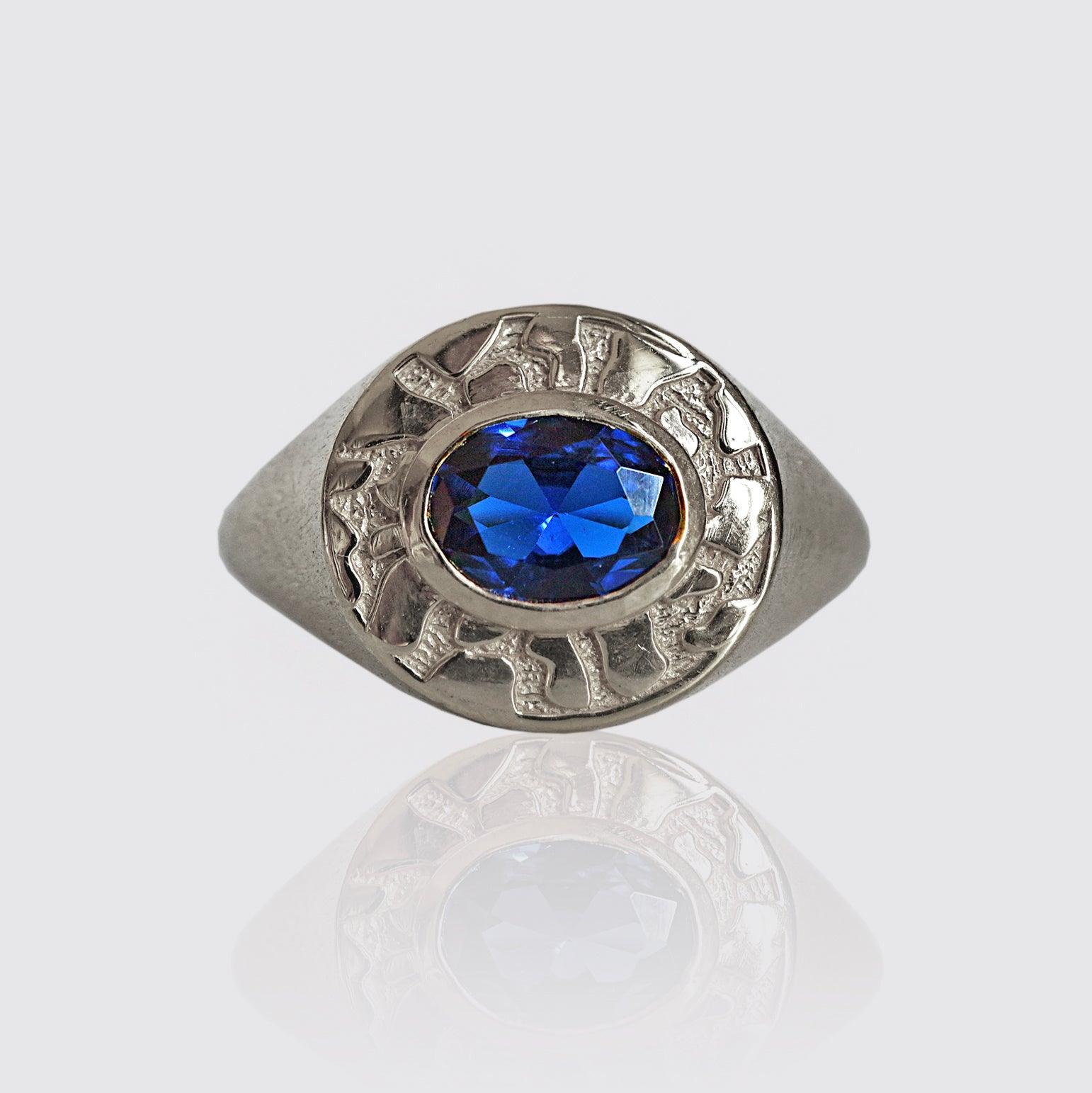 Blue Cubic Zirconia Rock Signet Ring in Sterling Silver - Tippy Taste Jewelry