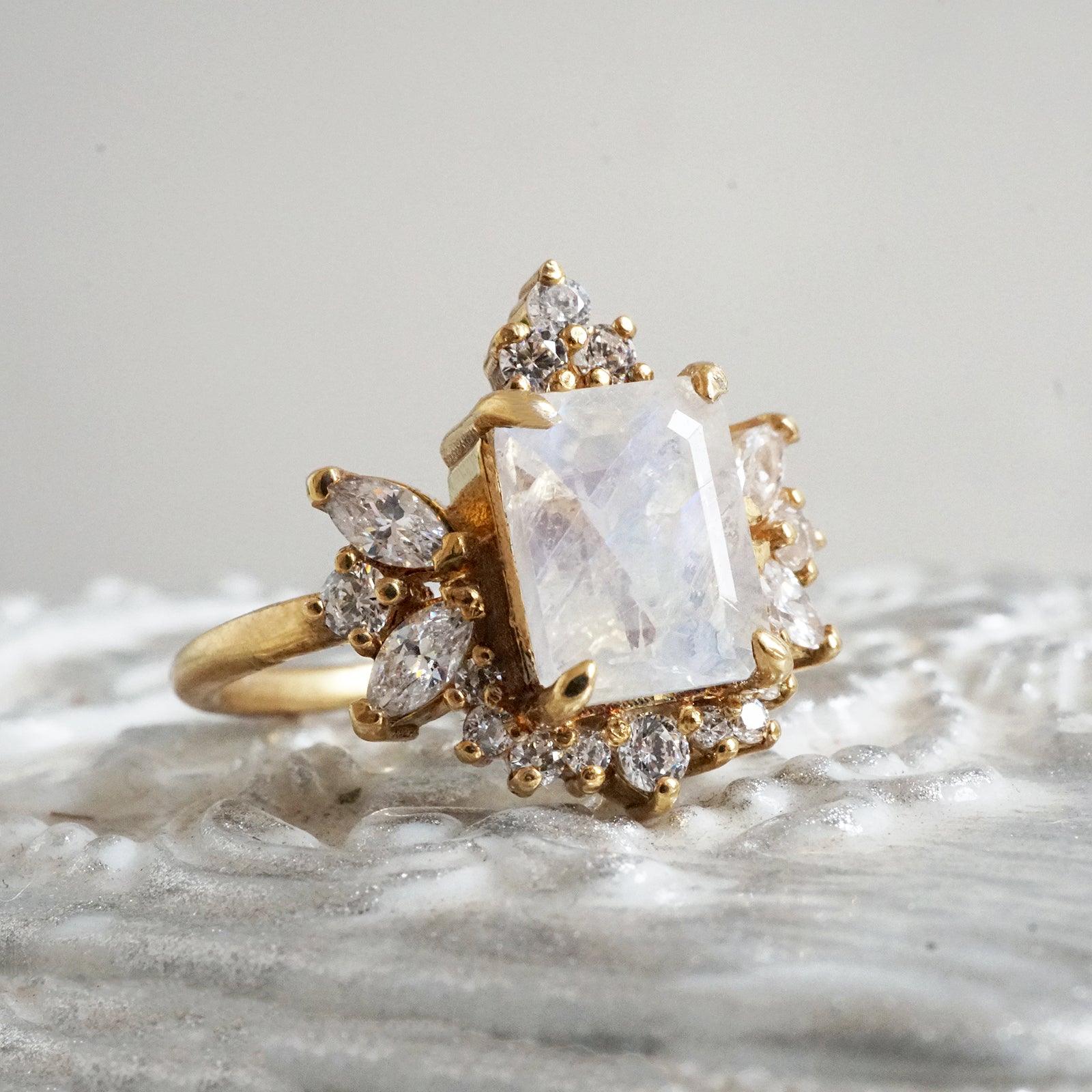 Stardust Moonstone Diamond Ring in 14K, 18K Gold and Platinum