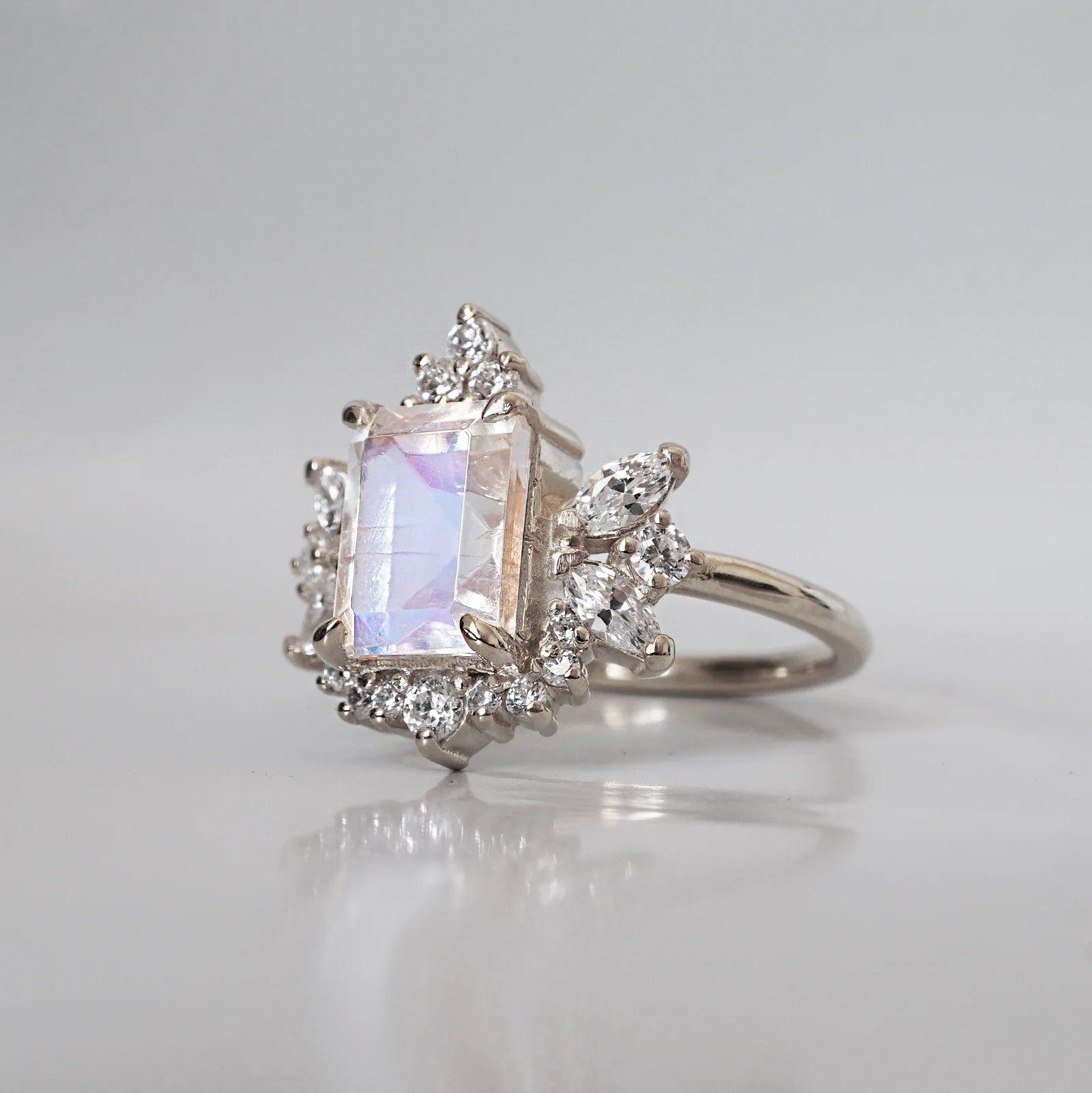 Stardust Moonstone Diamond Ring in Platinum - Tippy Taste Jewelry