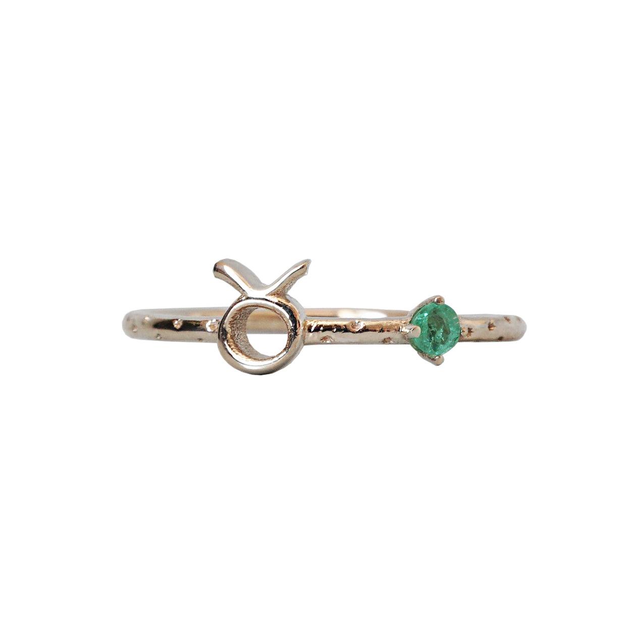 14K Taurus Horoscope Birthstone Ring (Emerald + Diamond) - Tippy Taste Jewelry