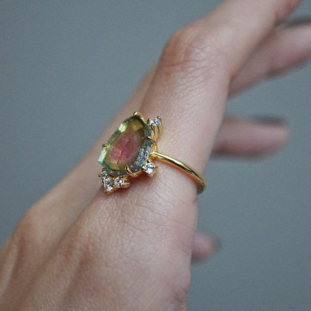 One Of A Kind: Watermelon Tourmaline Slice Étienne Ring - Tippy Taste Jewelry