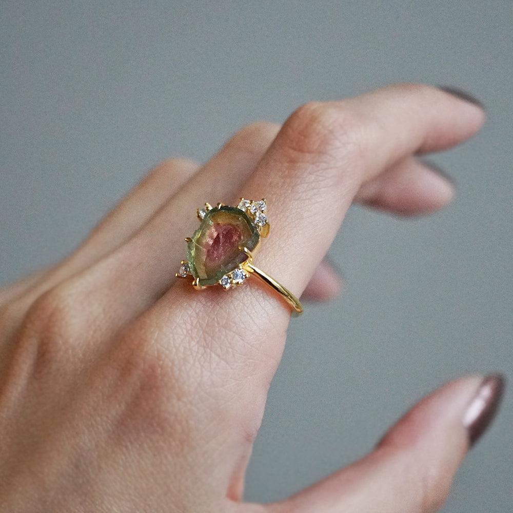 One Of A Kind: Watermelon Tourmaline Slice Étienne Ring - Tippy Taste Jewelry