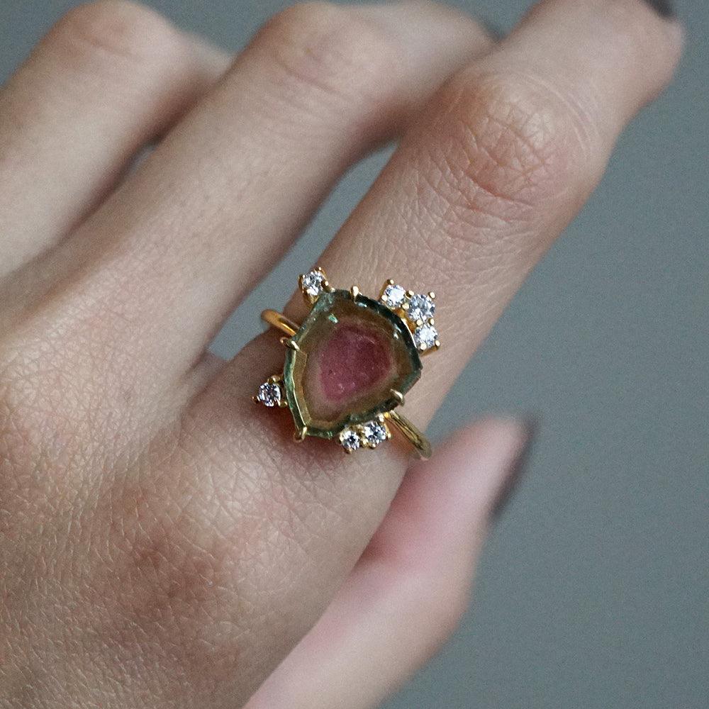 One Of A Kind: Watermelon Tourmaline Slice Étienne Ring - Tippy Taste Jewelry