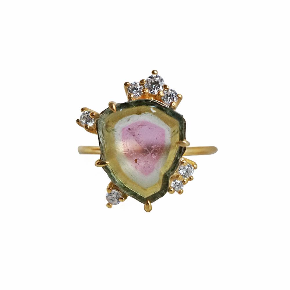 One Of A Kind: Watermelon Tourmaline Slice Étienne Ring - Tippy Taste Jewelry