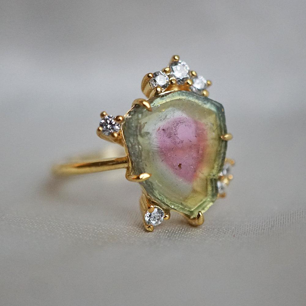 One Of A Kind: Watermelon Tourmaline Slice Étienne Ring - Tippy Taste Jewelry