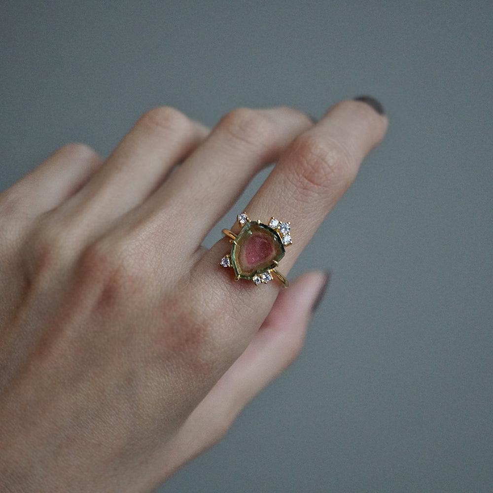 One Of A Kind: Watermelon Tourmaline Slice Étienne Ring - Tippy Taste Jewelry