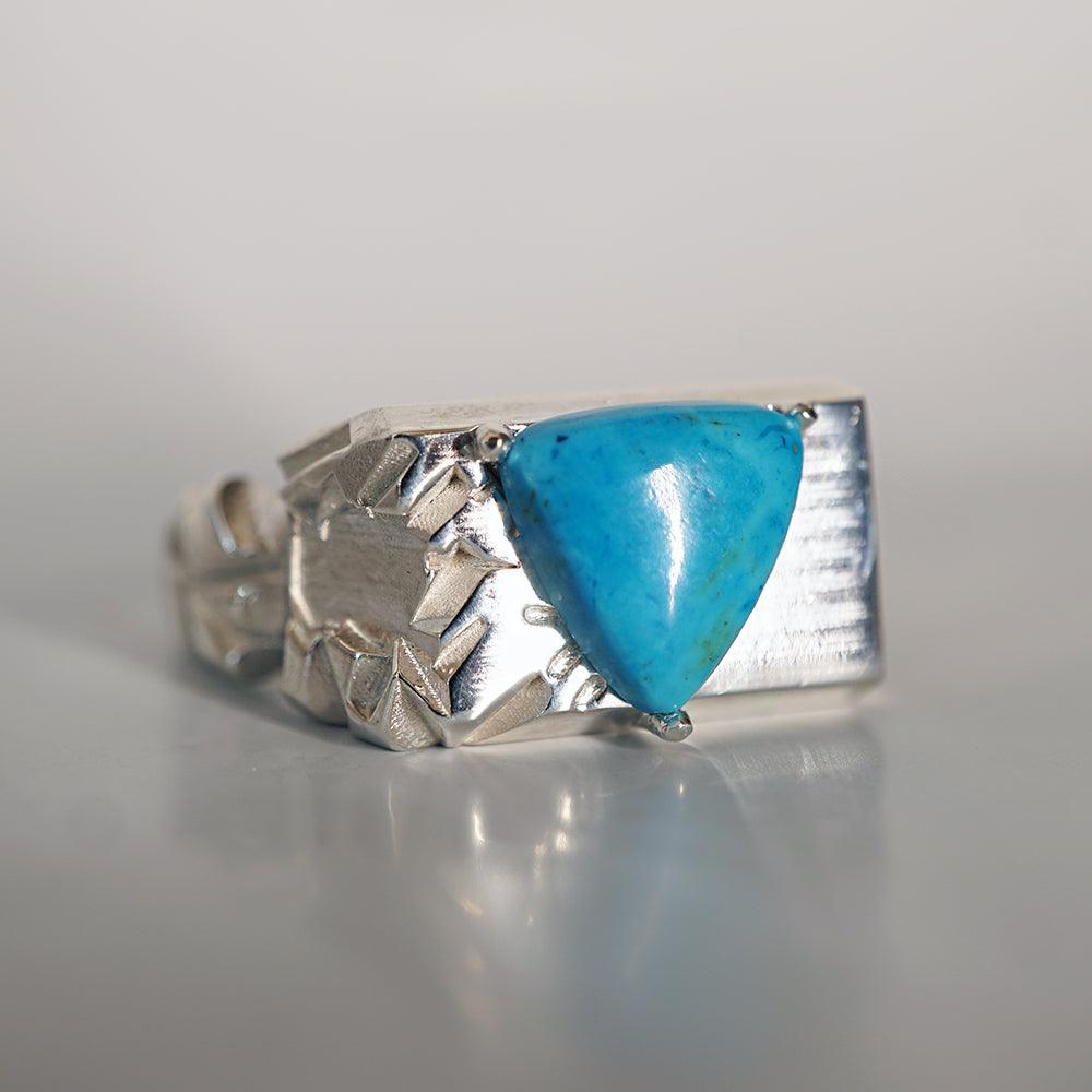 Trillion Turquoise Rock Ring in Sterling Silver and 14K Gold - Tippy Taste Jewelry