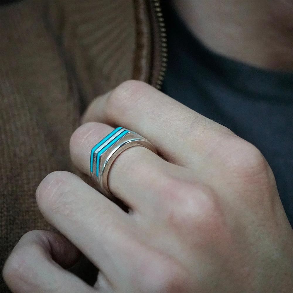 Turquoise Inlay Horizon Ring in Sterling Silver and 14K Gold, 5.8mm - Tippy Taste Jewelry