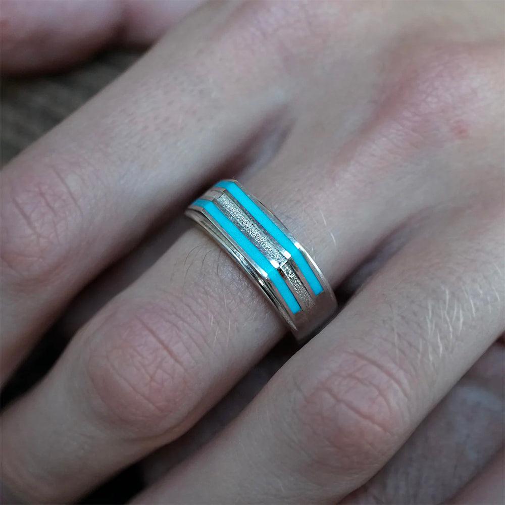 Turquoise Inlay Horizon Ring in Sterling Silver and 14K Gold, 5.8mm - Tippy Taste Jewelry