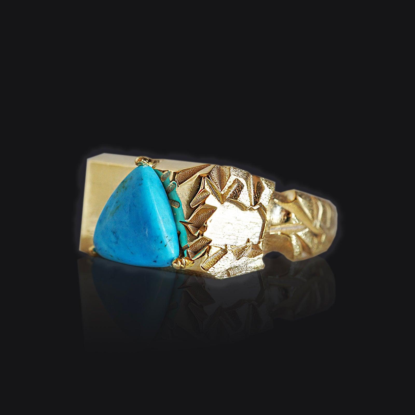 Trillion Turquoise Rock Ring in Sterling Silver and 14K Gold - Tippy Taste Jewelry