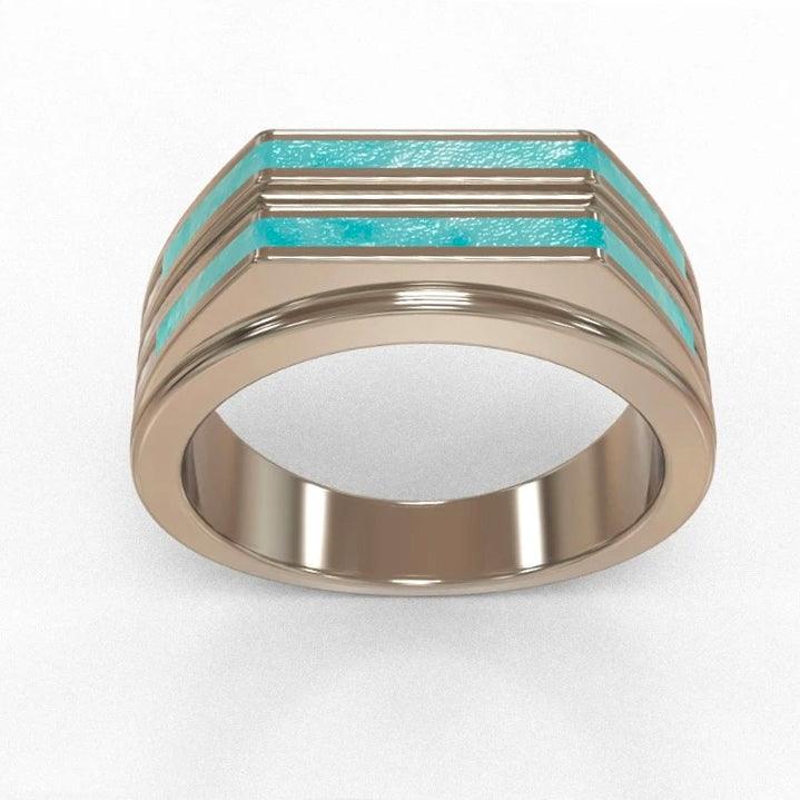 Turquoise Inlay Horizon Ring in Sterling Silver and 14K Gold, 5.8mm - Tippy Taste Jewelry