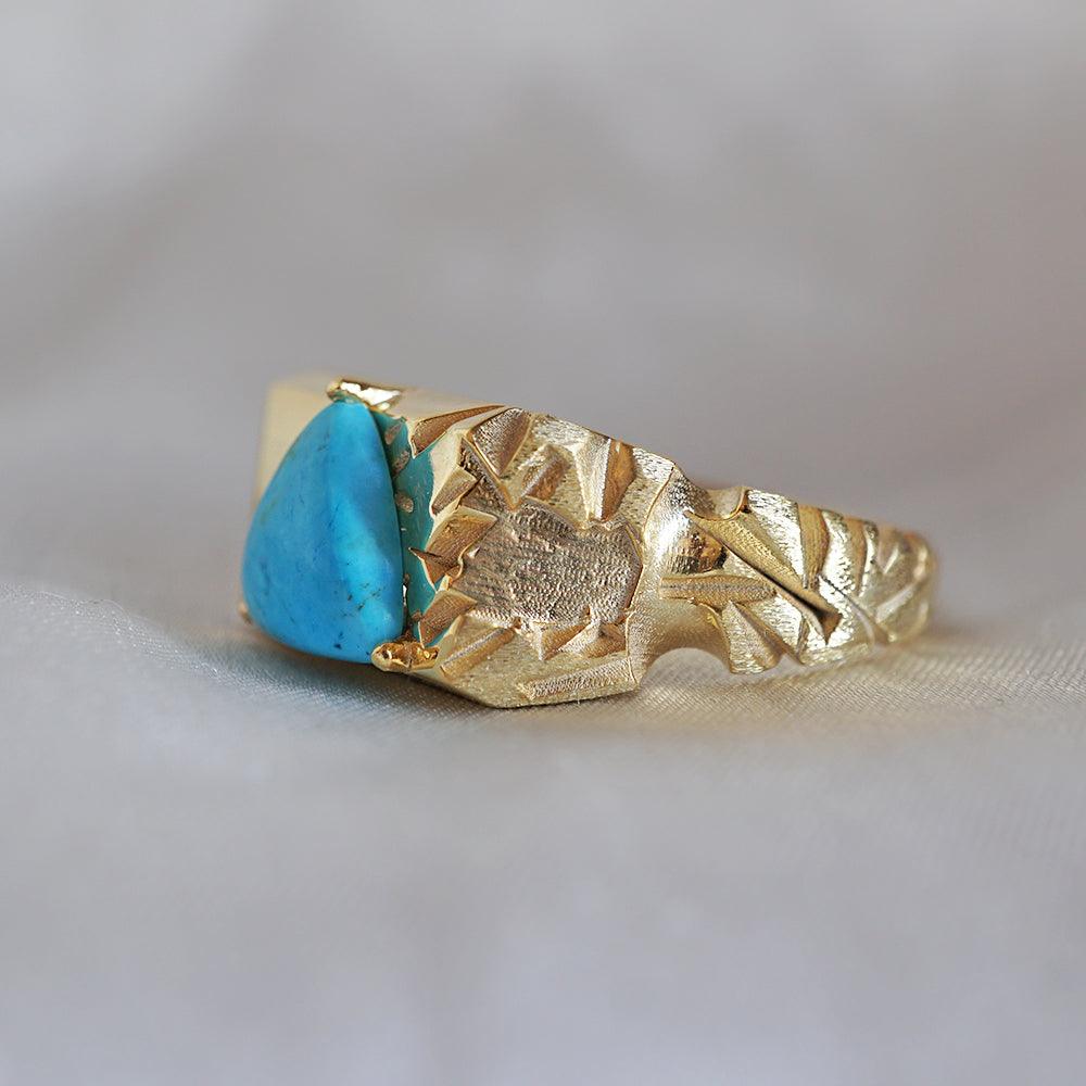 Trillion Turquoise Rock Ring in Sterling Silver and 14K Gold - Tippy Taste Jewelry