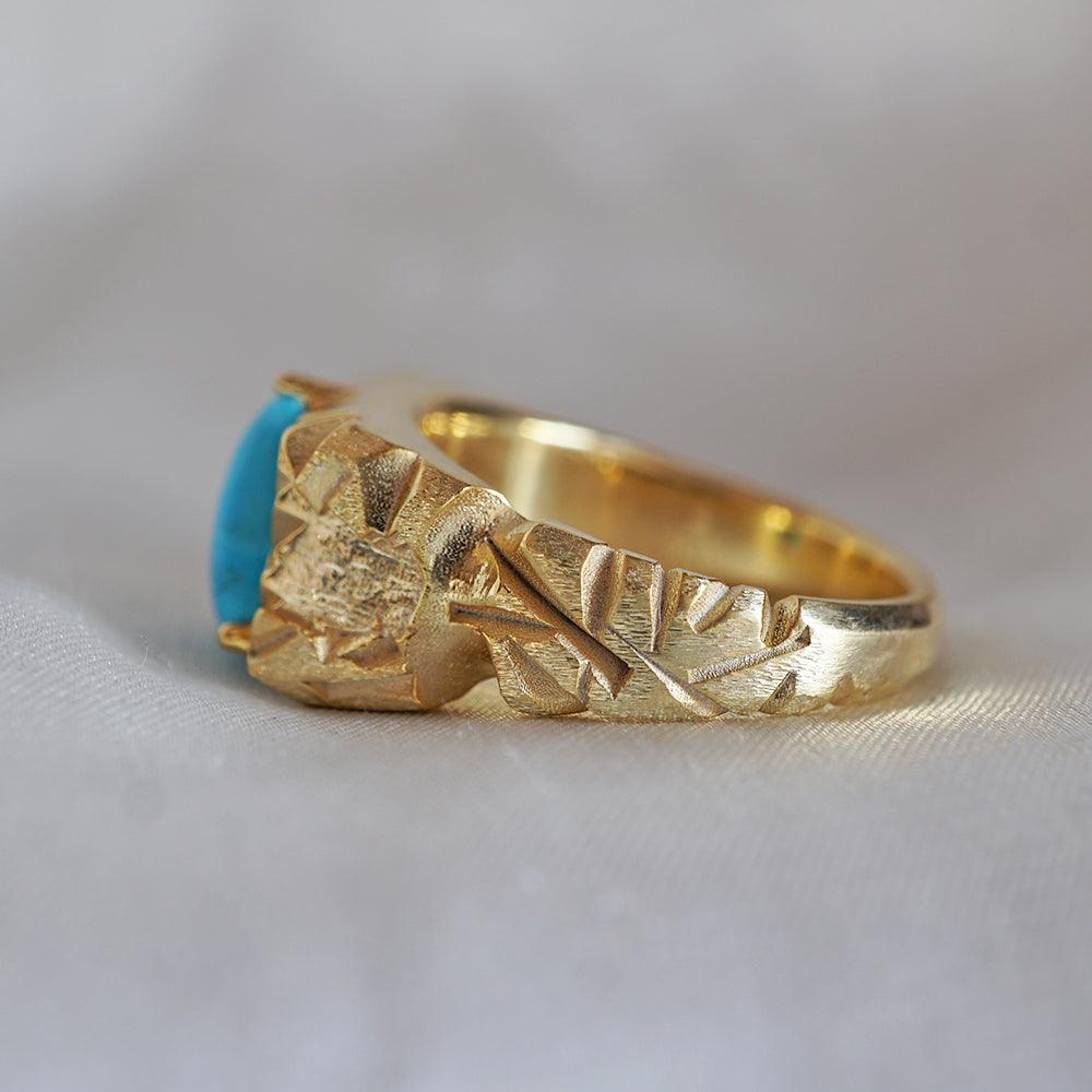 Trillion Turquoise Rock Ring in Sterling Silver and 14K Gold - Tippy Taste Jewelry