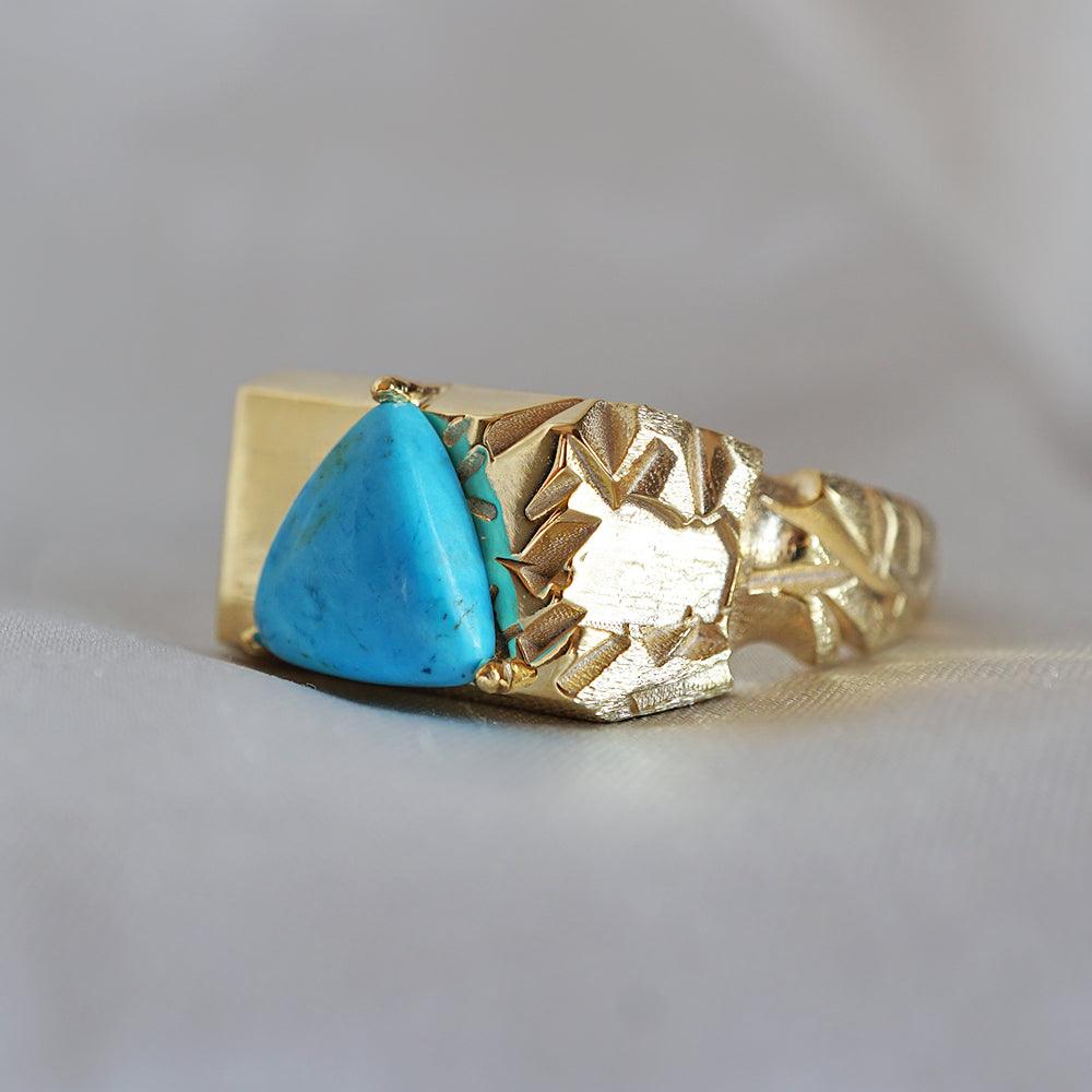 Trillion Turquoise Rock Ring in Sterling Silver and 14K Gold - Tippy Taste Jewelry