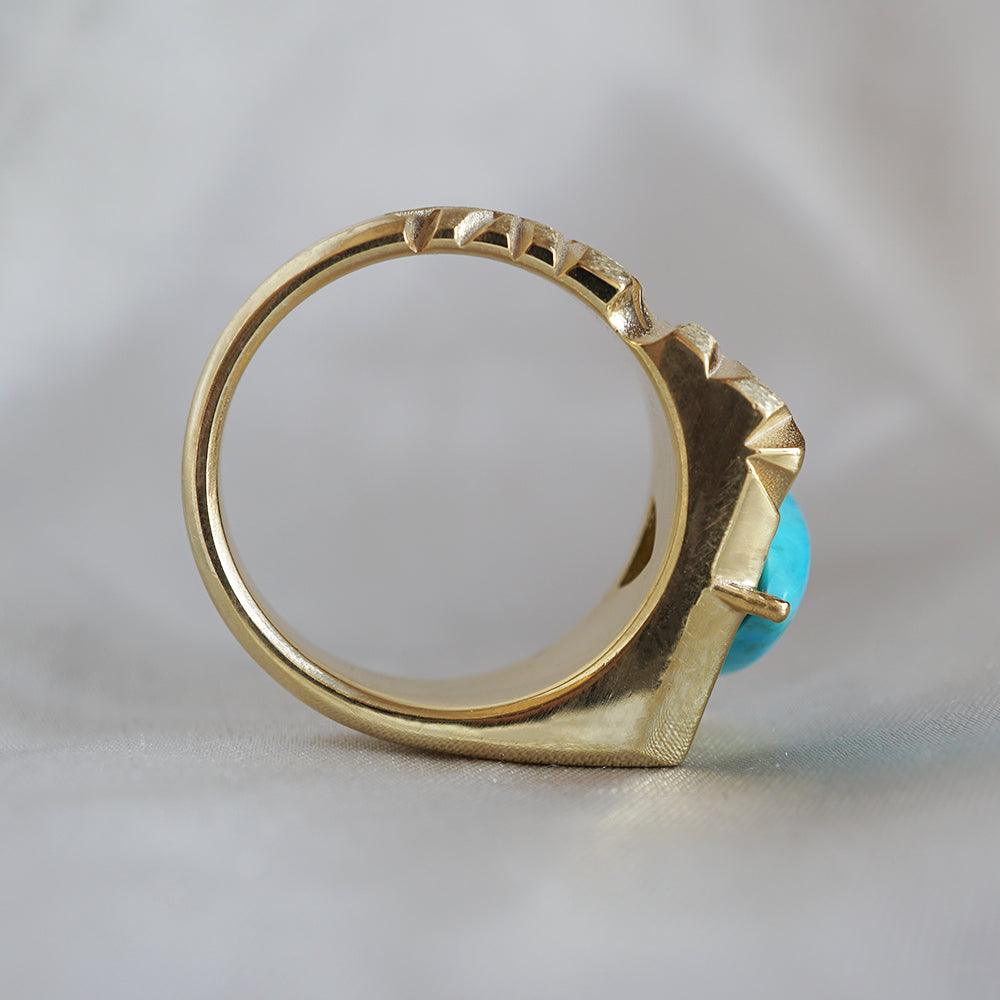 Trillion Turquoise Rock Ring in Sterling Silver and 14K Gold - Tippy Taste Jewelry