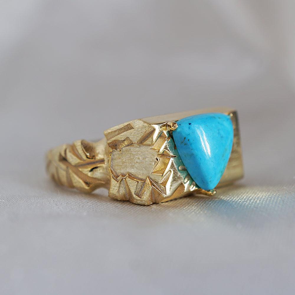 Trillion Turquoise Rock Ring in Sterling Silver and 14K Gold - Tippy Taste Jewelry