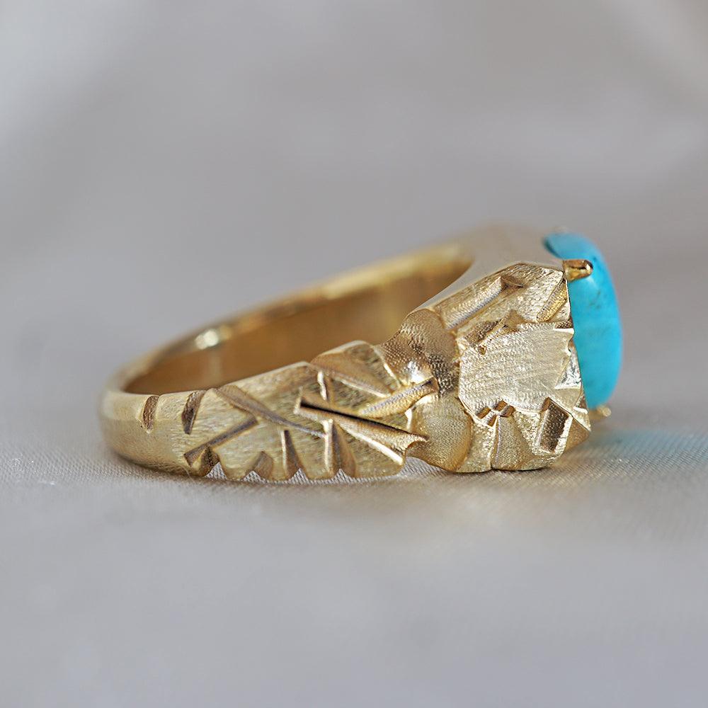 Trillion Turquoise Rock Ring in Sterling Silver and 14K Gold - Tippy Taste Jewelry