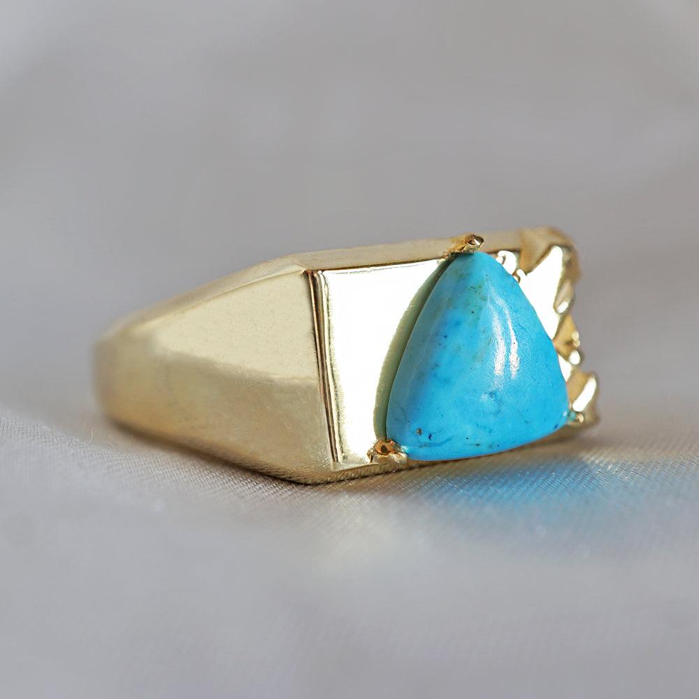 Trillion Turquoise Rock Ring in Sterling Silver and 14K Gold - Tippy Taste Jewelry