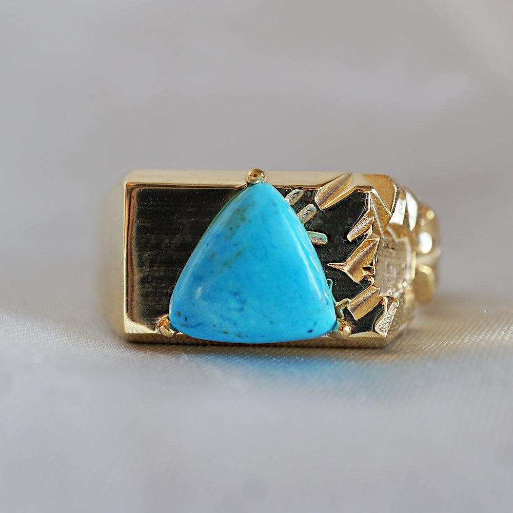 Trillion Turquoise Rock Ring in Sterling Silver and 14K Gold - Tippy Taste Jewelry