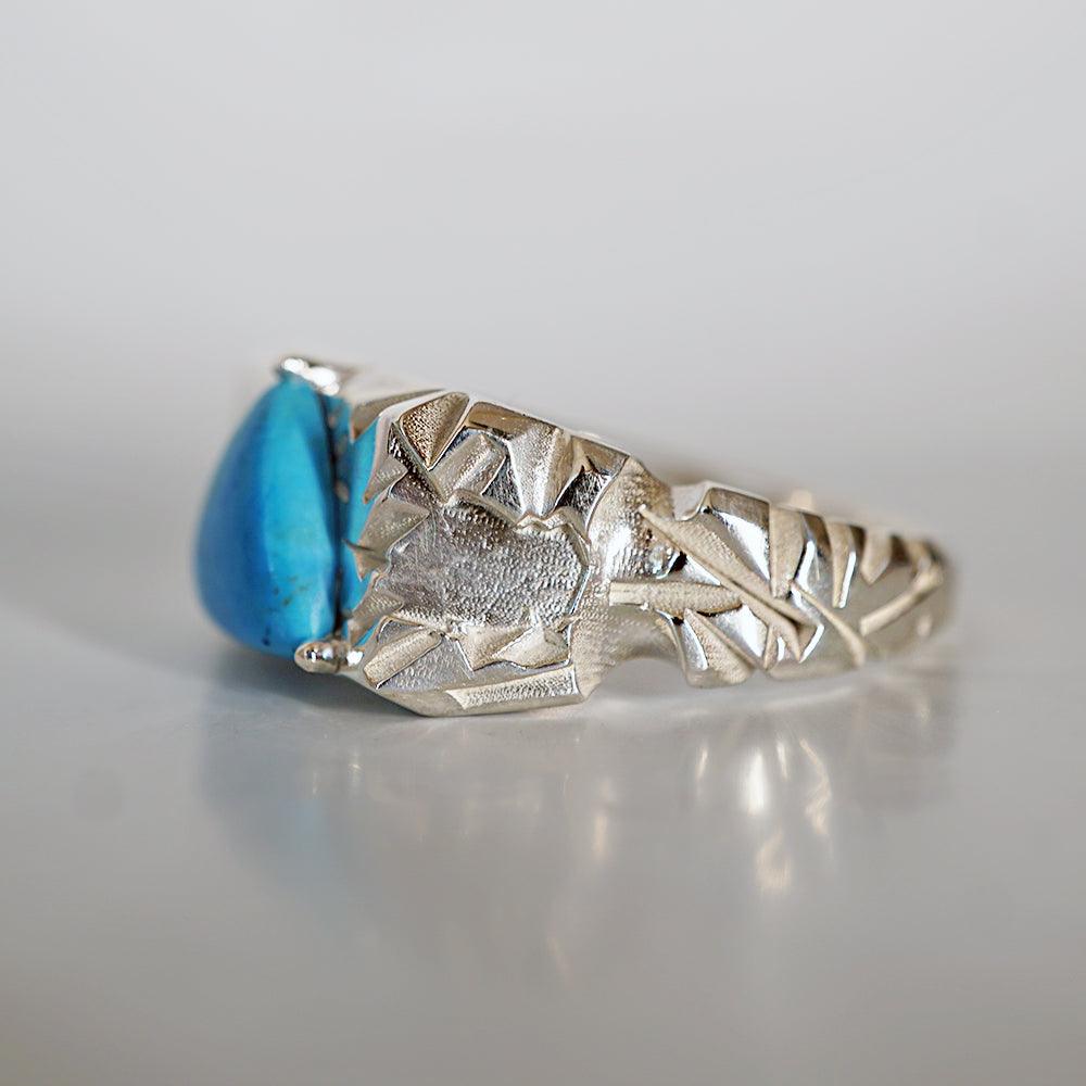 Trillion Turquoise Rock Ring in Sterling Silver and 14K Gold