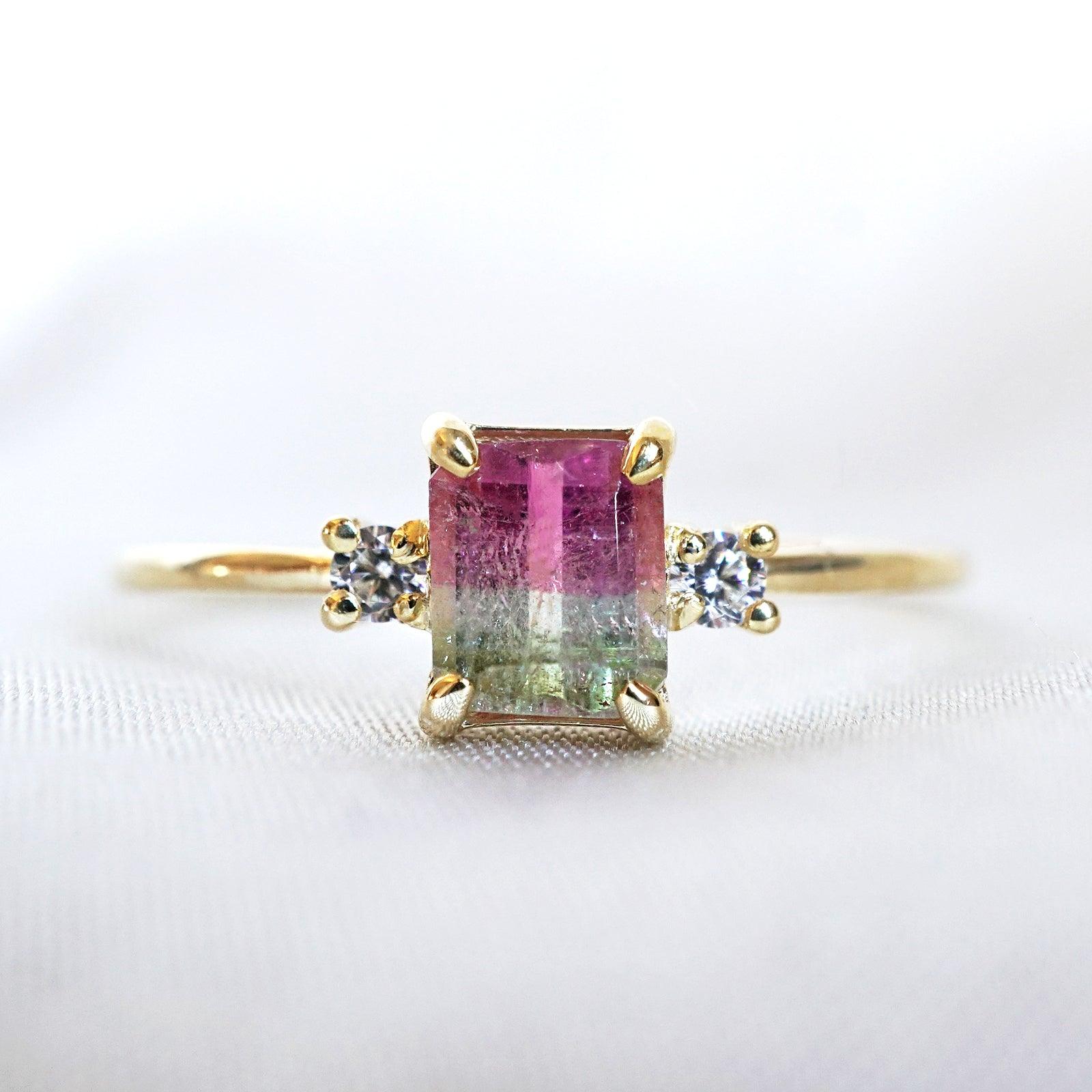 Limited Edition: Cinderella Watermelon Tourmaline Diamond Ring - Tippy Taste Jewelry